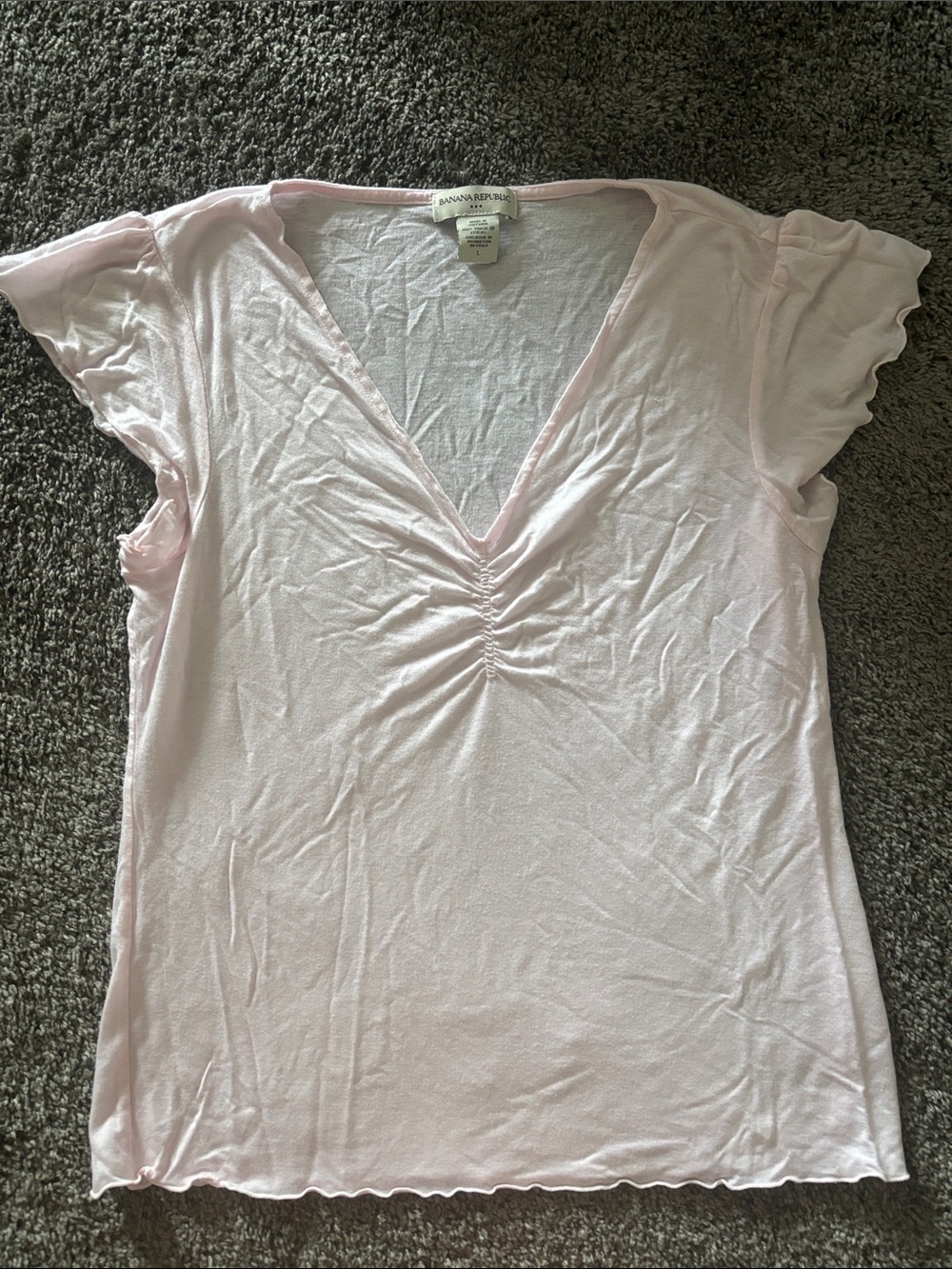 Banana Republic Light Pink V-Neck Ruched Flutter Sleeve Top